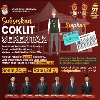 KPU Provinsi Bengkulu Sukseskan Coklit Serentak KPU Provinsi Bengkulu Sukseskan Coklit Serentak
