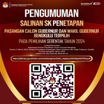 KPU Provinsi Bengkulu Pengumuman Salinan SK Penetapan Paslon Gubernur dan Wakil Gubernur Bengkulu Terpilih KPU Provinsi Bengkulu Pengumuman Salinan SK Penetapan Paslon Gubernur dan Wakil Gubernur Bengkulu Terpilih